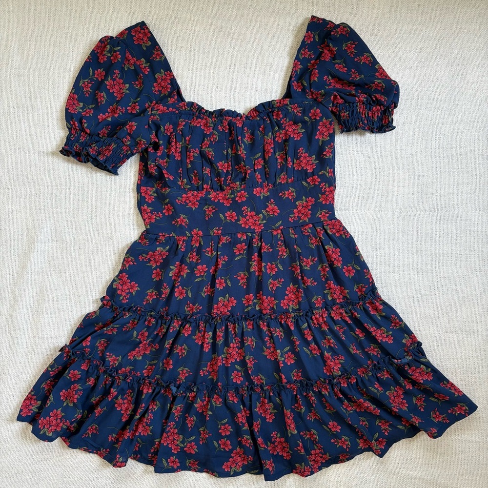 Trixxi Floral Cottagecore Mini Dress Puff Sleeve Smocked NWT Small Square Neck